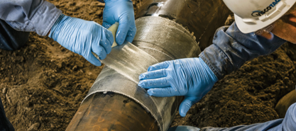 Technician wrapping pipe with XCorr 200 composite